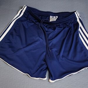 Adidas Climacool Gym Shorts sz L Blue w white stripes logo on back white piping